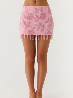 Peppermayo Pink Beaded Floral Mini Skirt